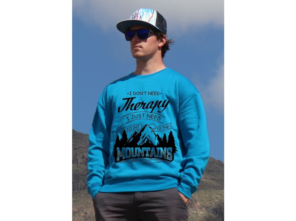 mikina Mountains therapy unisex blue hoodie