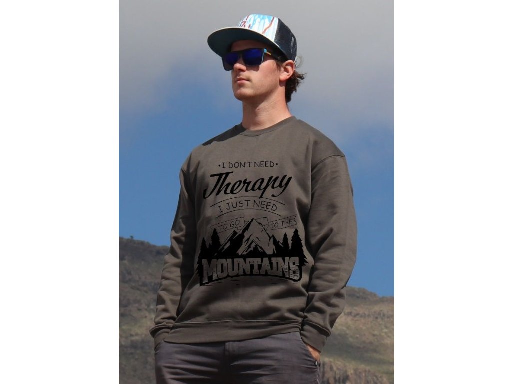 mikina Mountains therapy unisex dark grey hoodie