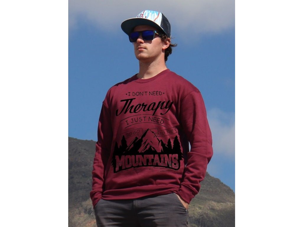 mikina Mountains therapy unisex burgundy hoodie