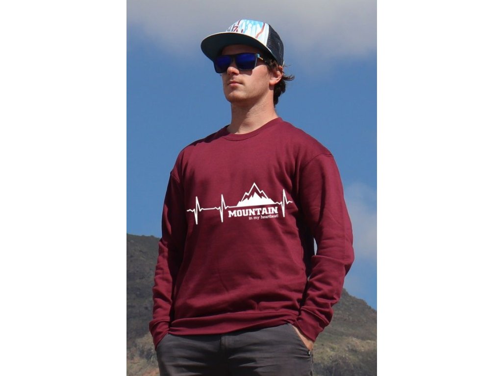 mikina Mountain is my heartbeat unisex burgundy hoodie