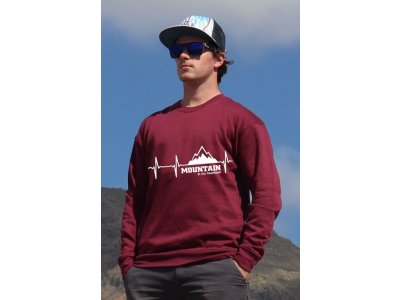 mikina Mountain is my heartbeat unisex burgundy hoodie