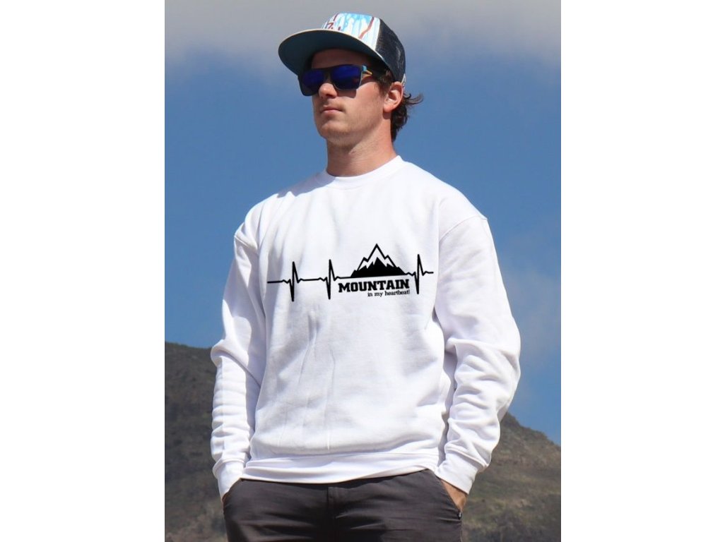 mikina Mountain is my heartbeat unisex white hoodie