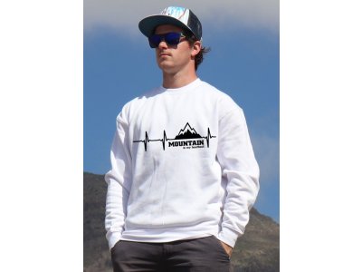 mikina Mountain is my heartbeat unisex white hoodie