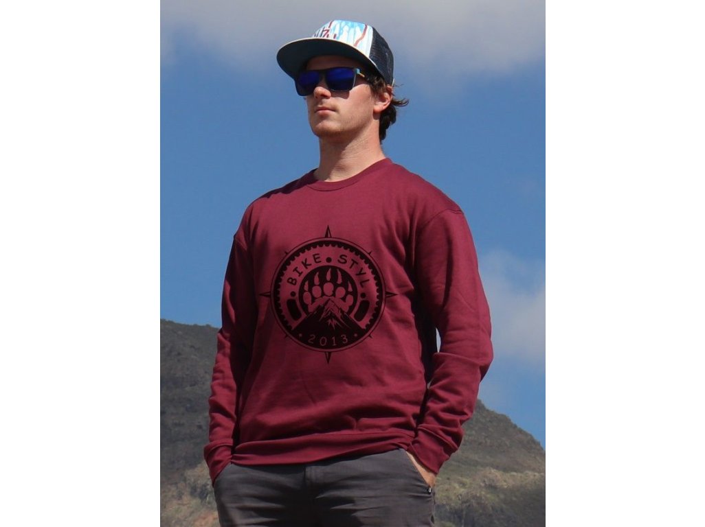 mikina Bikestyl unisex burgundy hoodie