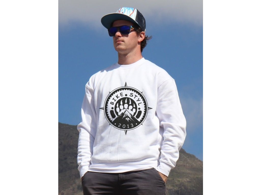 mikina Bikestyl unisex white hoodie