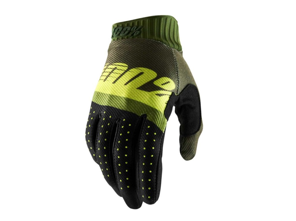 100% rukavice Ridefit GLOVE army green, fluo lime fatigue