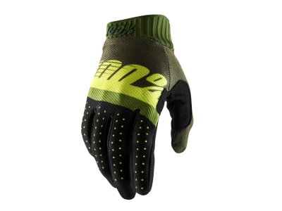 100% rukavice Ridefit GLOVE army green, fluo lime fatigue