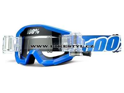 100% brýle motokrosové Strata Roll-off Blue Lagoon - čirá skla