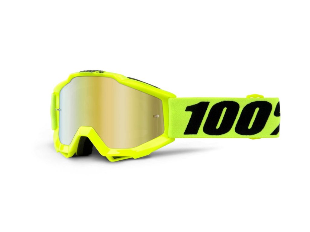 100% dětské brýle motokrosové Accuri Youth Fluo Yellow mirror red lens