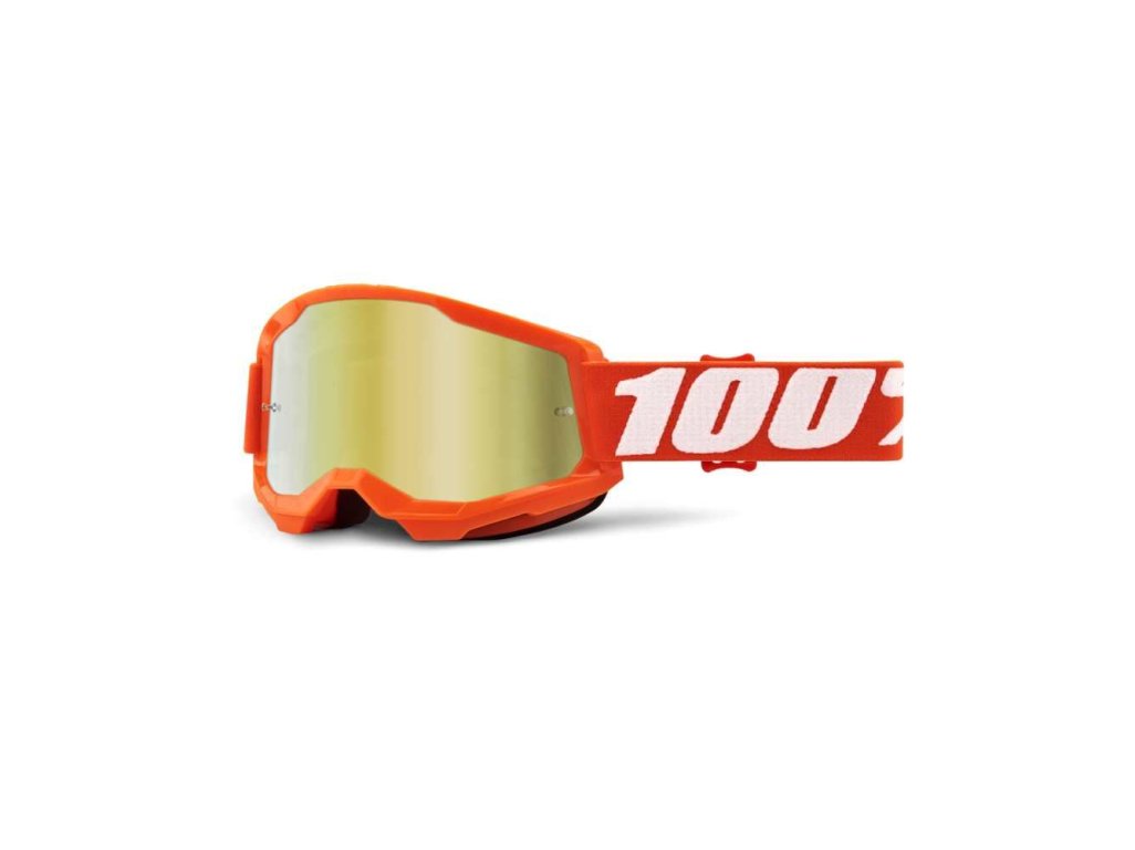 100% brýle motokrosové Strata 2 ORANGE - MIRROR GOLD LENS