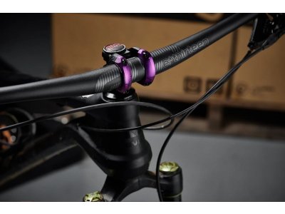 Plus 35 Stem | 40mm Length | 0 Rise | Black with Eggplant Clamps